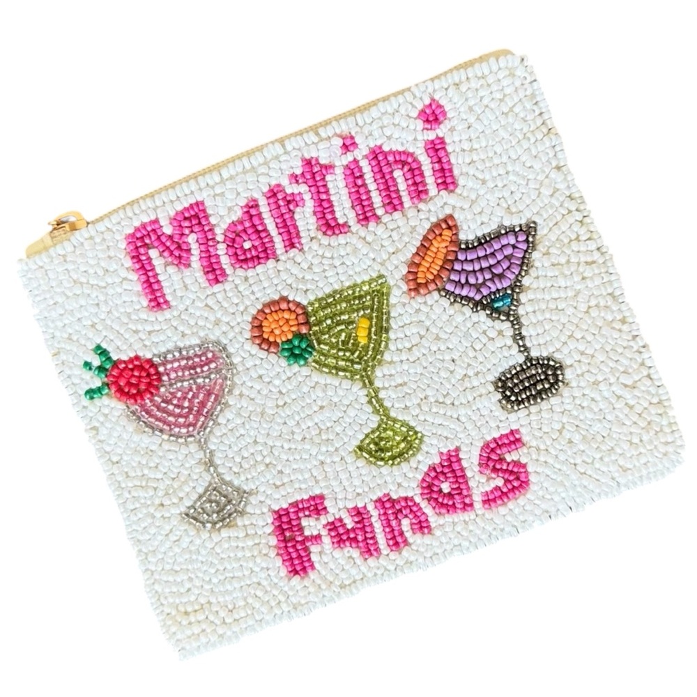 Handmade Martini Funds Beaded Coin Zipper Purse Lipstick Pouch Card Holder New!